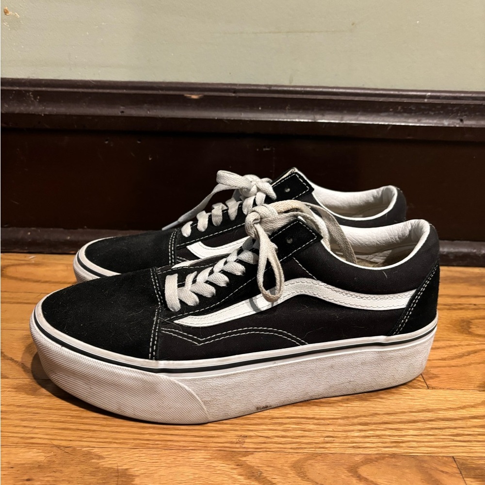 Vans Classic Black and White Platform Shoes (Worn)